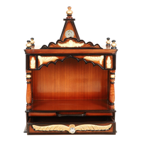 Divya Prakostha Pooja Mandir Wall Mount Pooja Mandir/Wooden temple for home in Brown Gold color front view open drawers