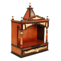 Divya Prakostha Pooja Mandir Wall Mount Pooja Mandir/Wooden temple for home in Brown Gold color 45° side view