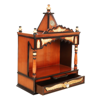 Divya Prakostha Pooja Mandir Wall Mount Pooja Mandir/Wooden temple for home in Brown Gold color 45° side view open drawers