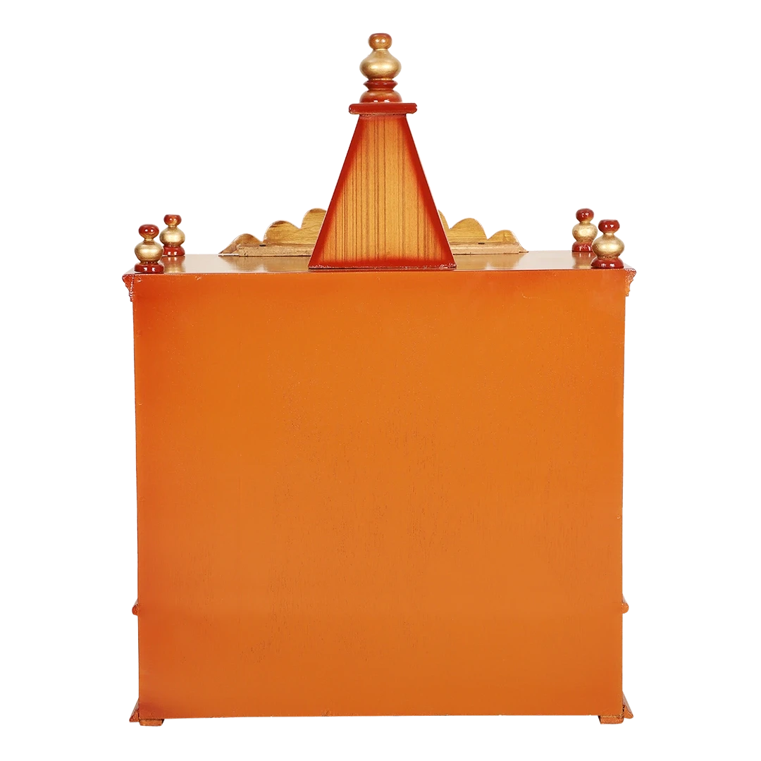 Divya Prakostha Pooja Mandir Wall Mount Pooja Mandir/Wooden temple for home in Teak Gold color back view