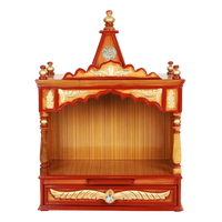 Divya Prakostha Pooja Mandir Wall Mount Pooja Mandir/Wooden temple for home in Teak Gold color front view