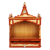Divya Prakostha Pooja Mandir Wall Mount Pooja Mandir/Wooden temple for home in Teak Gold color front view open drawers