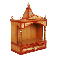 Divya Prakostha Pooja Mandir Wall Mount Pooja Mandir/Wooden temple for home in Teak Gold color 45° side view