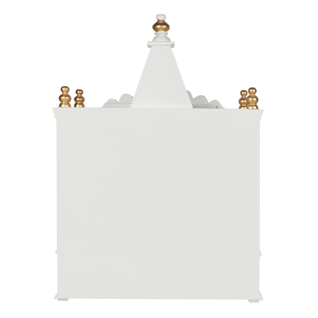 Divya Prakostha Pooja Mandir Wall Mount Pooja Mandir/Wooden temple for home in White Gold color back view
