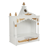 Divya Prakostha Pooja Mandir Wall Mount Pooja Mandir/Wooden temple for home in White Gold color 45° side view