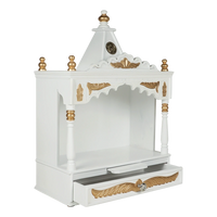 Divya Prakostha Pooja Mandir Wall Mount Pooja Mandir/Wooden temple for home in White Gold color 45° side view open drawers