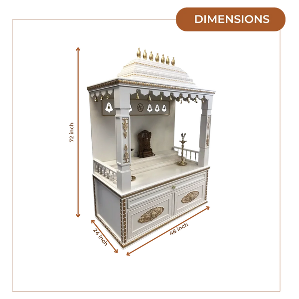 Divyam Teak Wood Mandap (White) dimensions