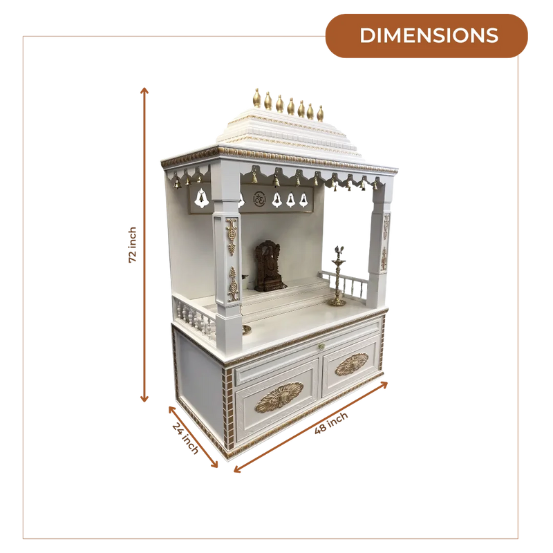 Divyam Teak Wood Mandap (White) dimensions