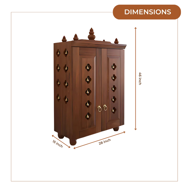 Divyana Pooja Mandir with Door (Teak) Dimensions