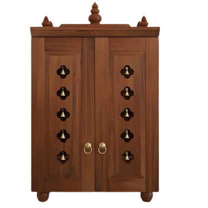 Divyana Pooja Mandir with Door (Teak) front view