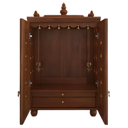 Divyana Pooja Mandir with Door (Teak) open door front view