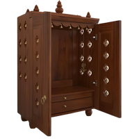Divyana Pooja Mandir with Door (Teak) side angle