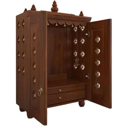 Divyana Pooja Mandir with Door (Teak) side angle