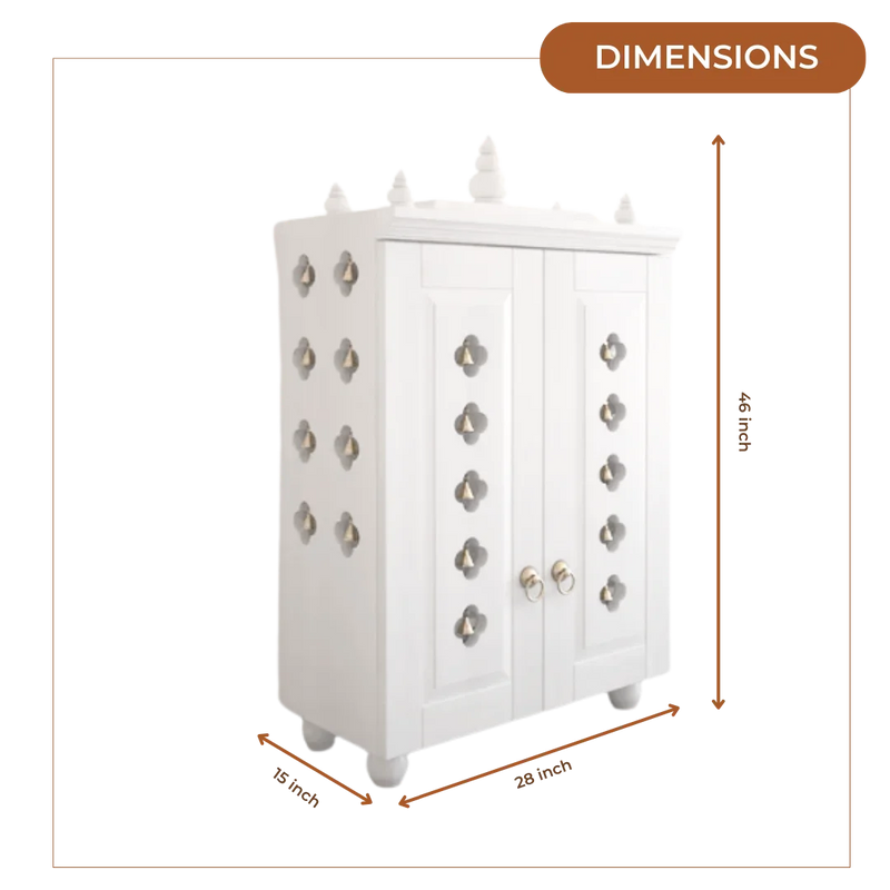 Divyana Pooja Mandir with Door (White) Dimensions
