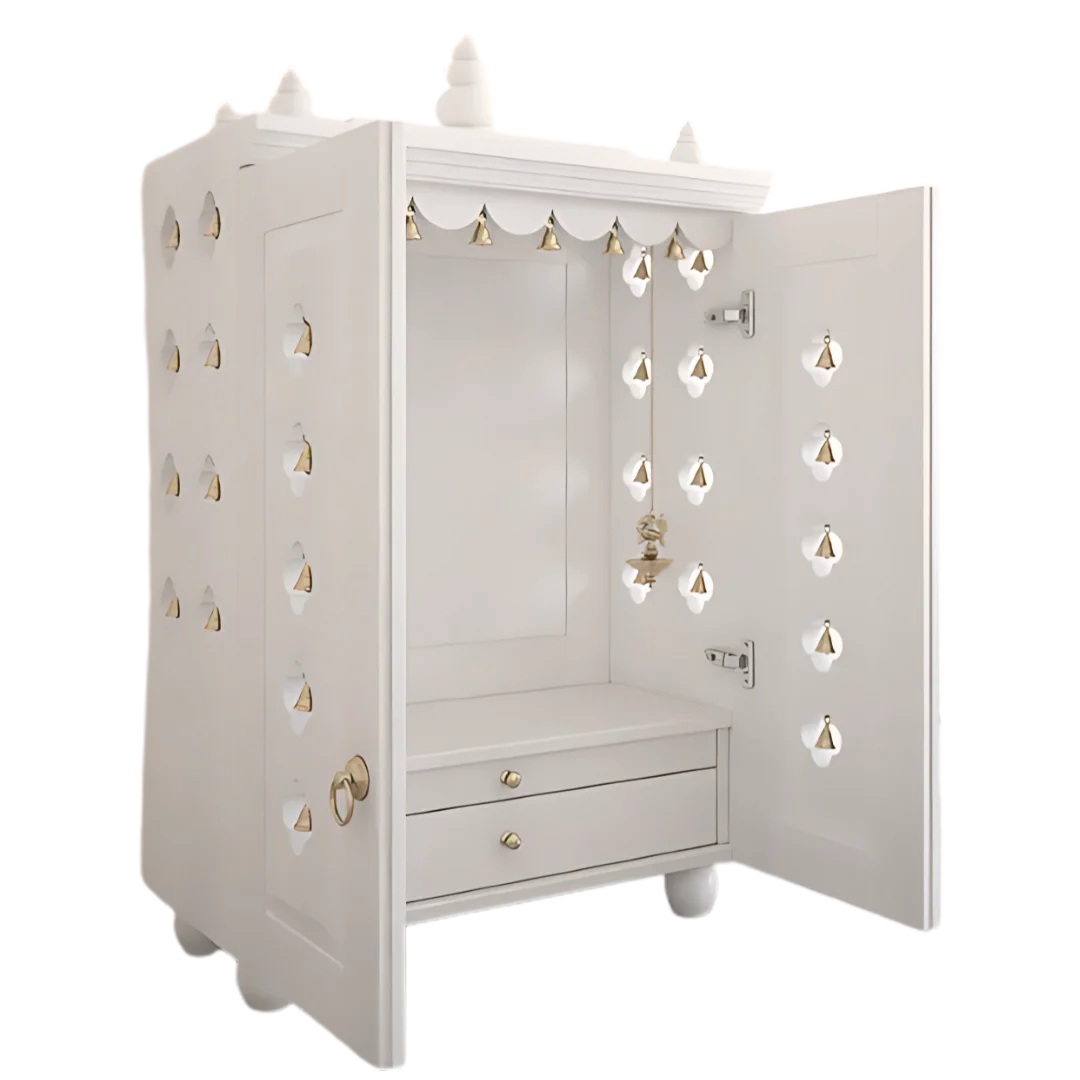 Divyana  Pooja Mandir with Door (White) open door view