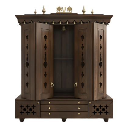 Divyasthal Teak Wood Pooja Mandap with Door (Wenge) pen door view