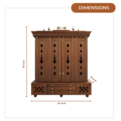 Divyasthal Teak Wood Pooja Mandap with Door (Teak)n Dimensions