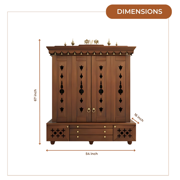 Divyasthal Teak Wood Pooja Mandap with Door (Teak)n Dimensions