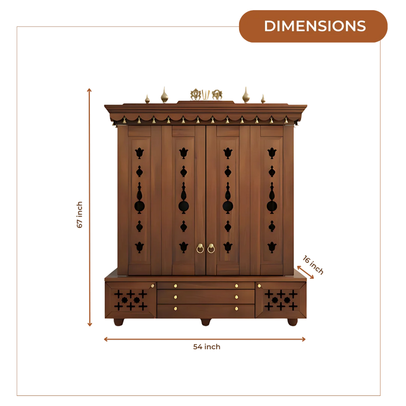 Divyasthal Teak Wood Pooja Mandap with Door (Teak)n Dimensions