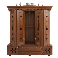 Divyasthal Teak Wood Pooja Mandap with Door (Teak) side angle open door view