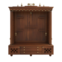 Divyasthal Teak Wood Pooja Mandap with Door (Teak) open door view 
