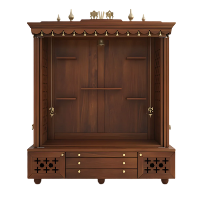 Divyasthal Teak Wood Pooja Mandap with Door (Teak) open door view 