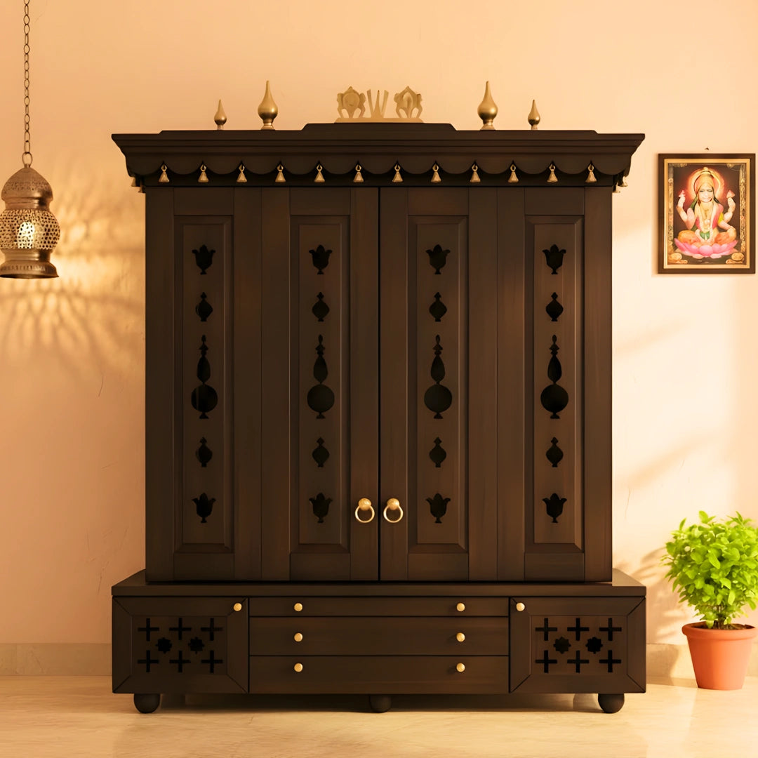 lifestyle-view-of-Divyasthal-Teak-Wood-Pooja-Mandap-with-Door-Wenge