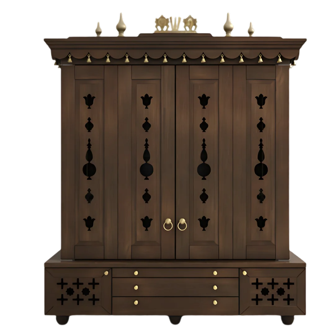 Divyasthal Teak Wood Pooja Mandap with Door (Wenge) Open view