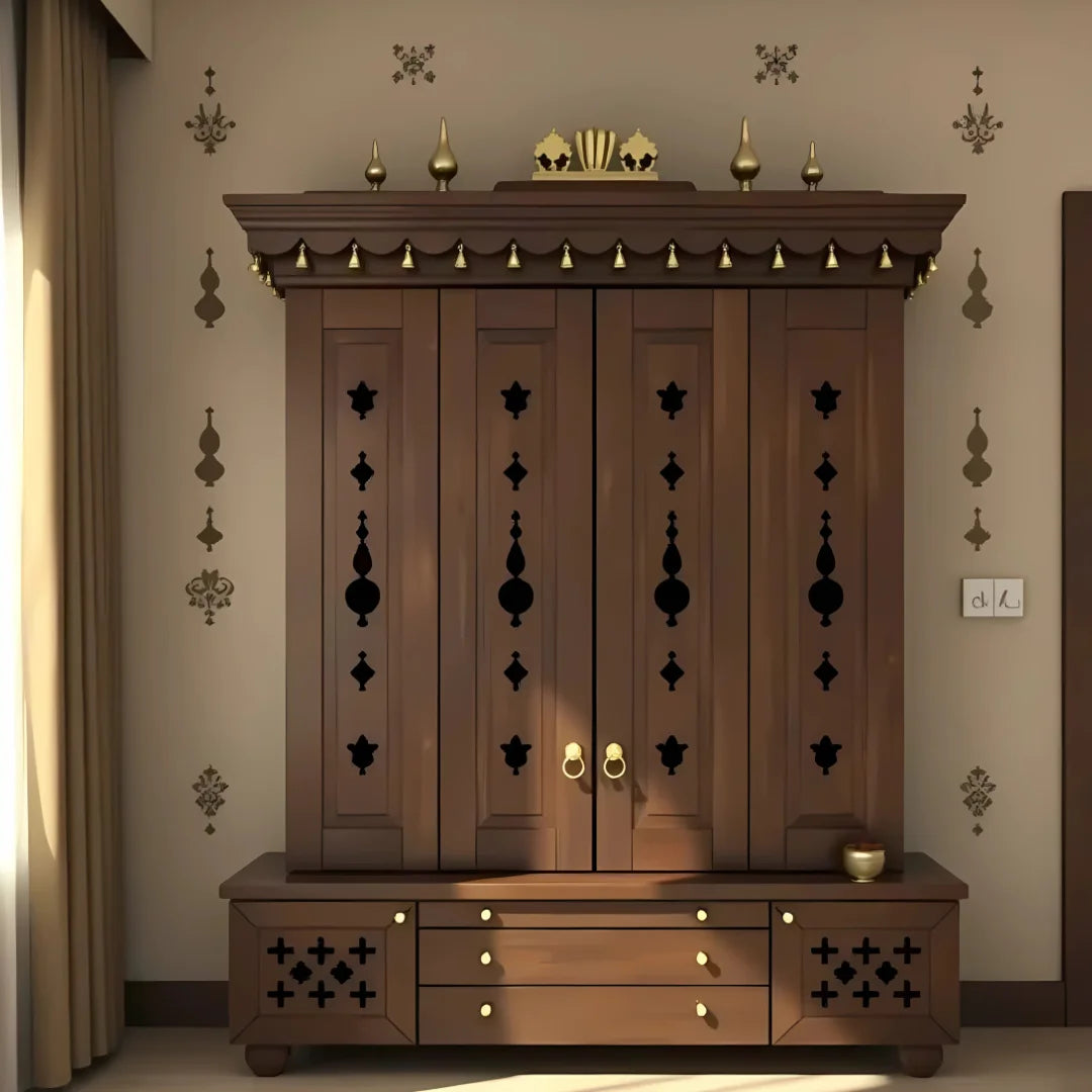 Divyasthal Teak Wood Pooja Mandap with Door (Teak) Lifestyle image