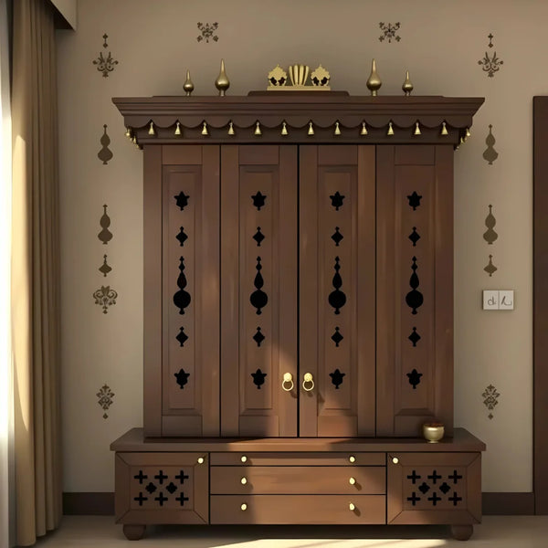 Divyasthal Teak Wood Pooja Mandap with Door (Teak)