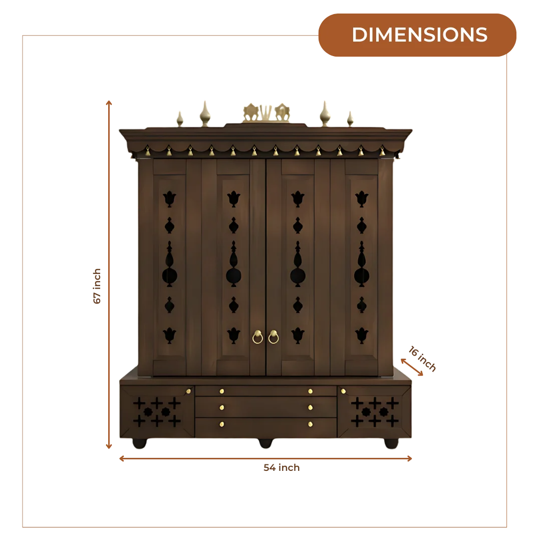 Divyasthal Teak Wood Pooja Mandap with Door (Wenge) Dimensions