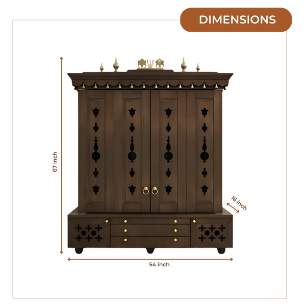 Divyasthal Teak Wood Pooja Mandap with Door (Wenge) Dimensions