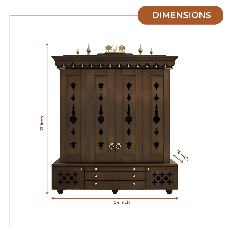 Divyasthal Teak Wood Pooja Mandap with Door (Wenge) Dimensions