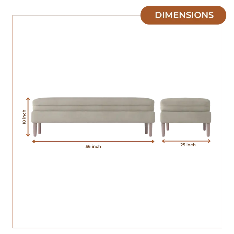 Eden Teak Wood Ottaman Bench (Grey) dimensions