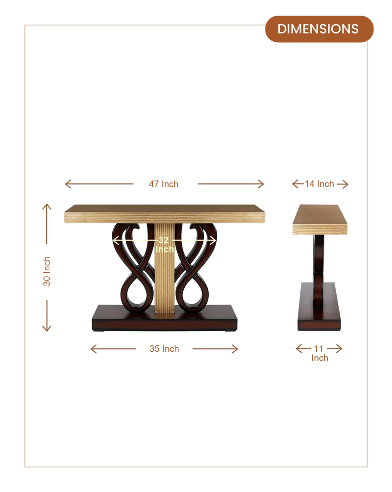 Eleganza Solid Wood Console Table (Brown Gold) dimensions