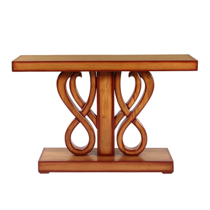 Eleganza Solid Wood Console Table in Teak Silver color back view