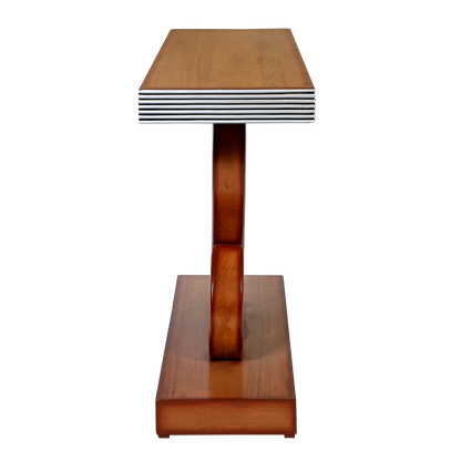Eleganza Solid Wood Console Table in Teak Silver color side view