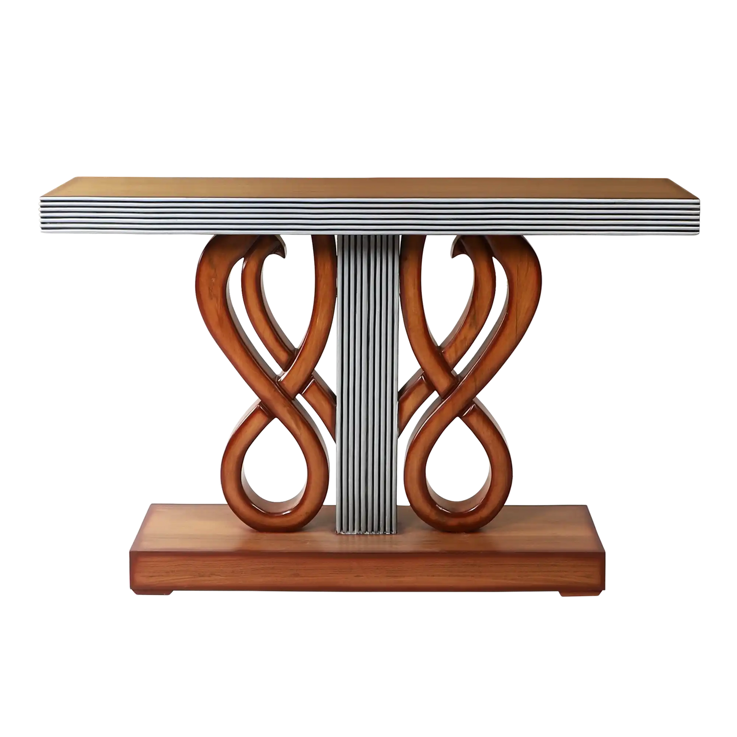 Eleganza Solid Wood Console Table in Teak Silver color front view