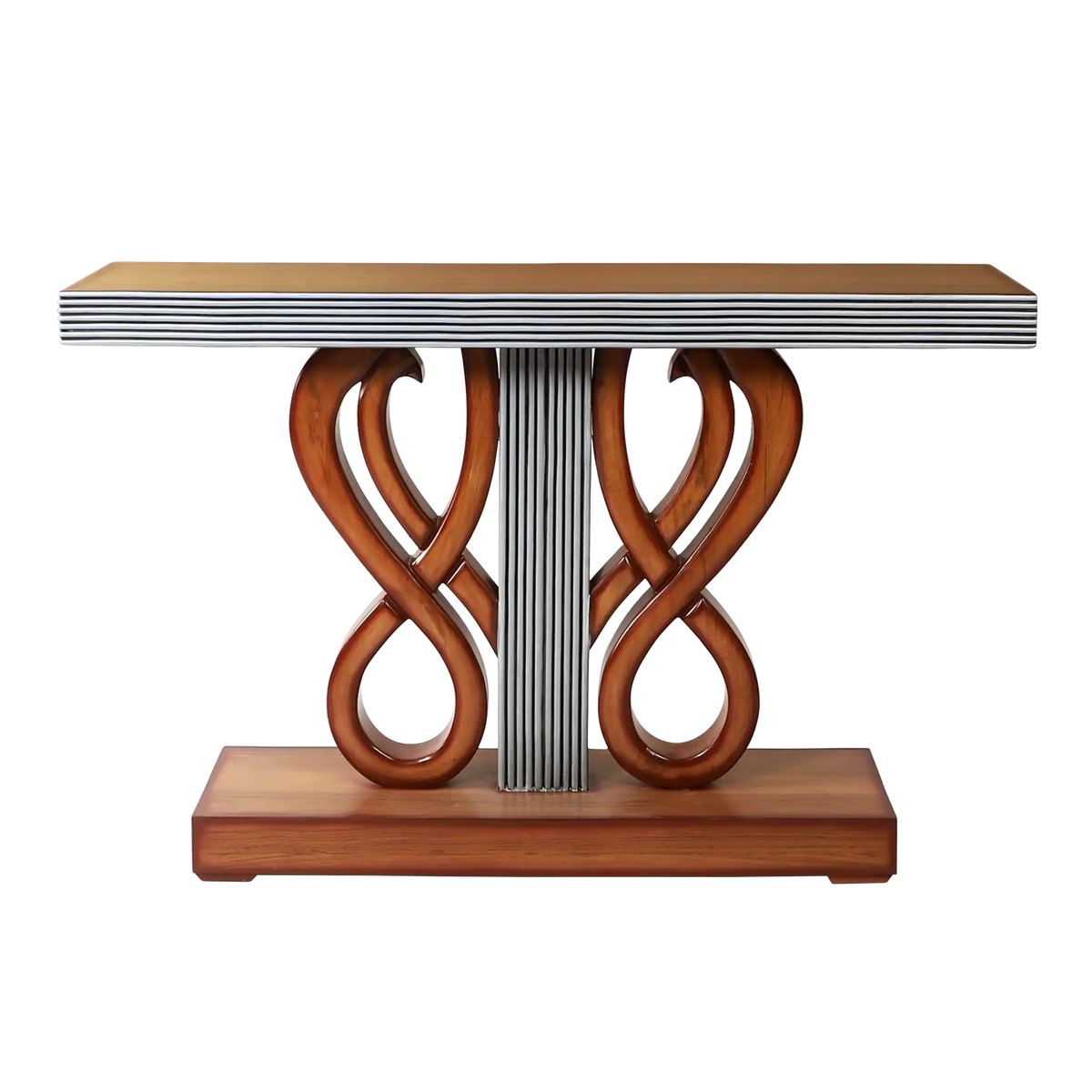 Eleganza Solid Wood Console Table in Teak Silver color front view