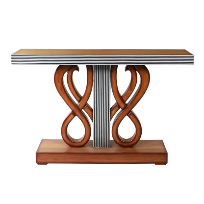 Eleganza Solid Wood Console Table in Teak Silver color front view
