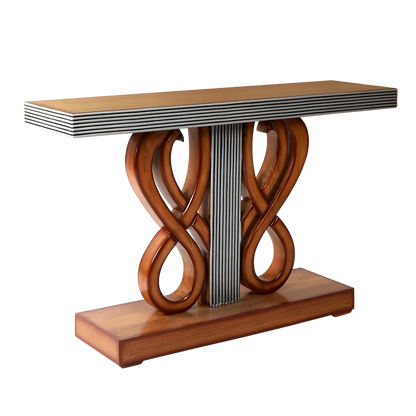 Eleganza Solid Wood Console Table in Teak Silver color 45° side view