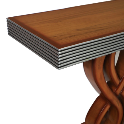 Eleganza Solid Wood Console Table in Teak Silver color zoom view