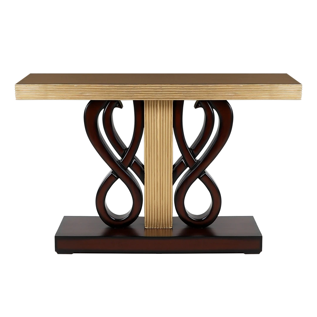 Eleganza Solid Wood Console Table in Brown Gold color front view