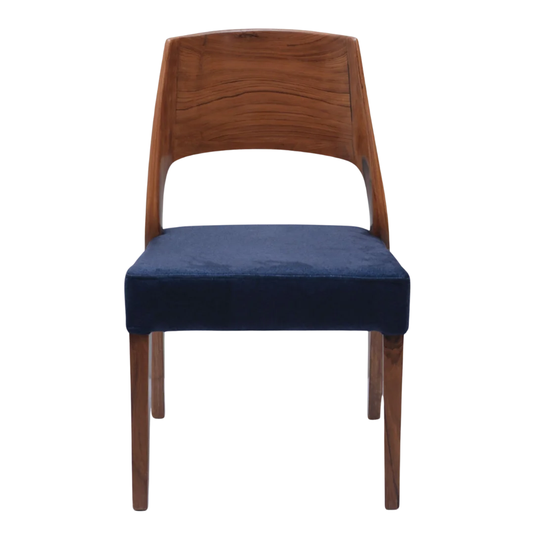 Elevate Teak Wood Dining Chair Front View(Teak Blue)