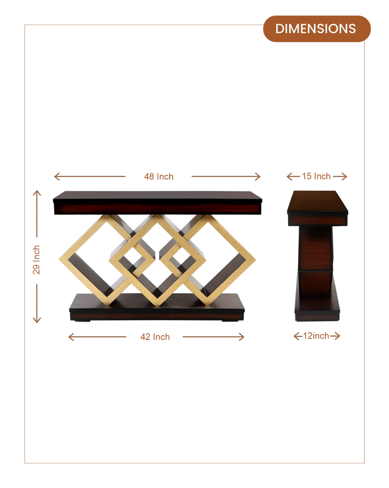 Elite Solid Wood Console Table (Brown Gold) dimensions