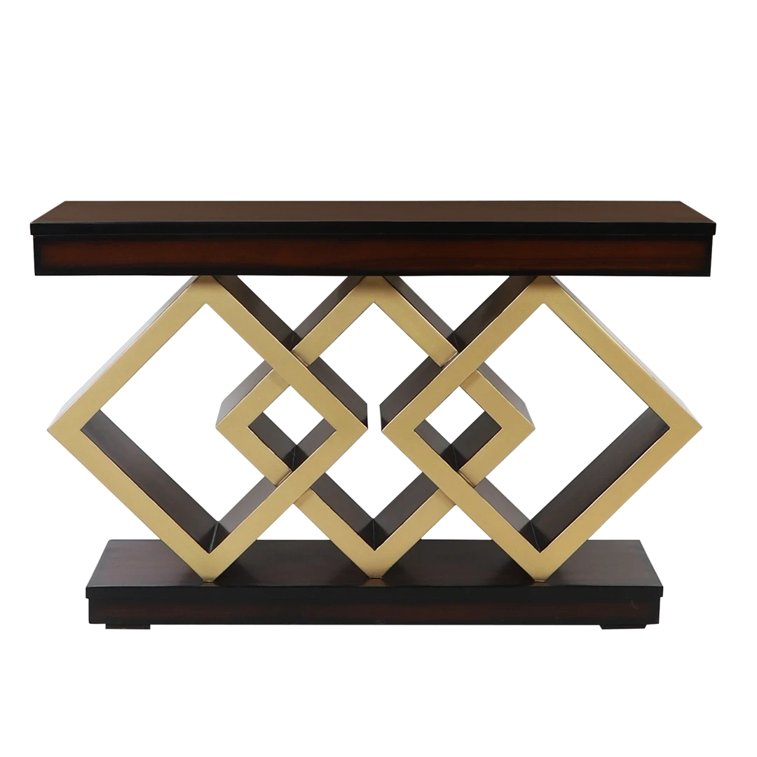 Elite Solid Wood Console Table in Brown Gold color front view