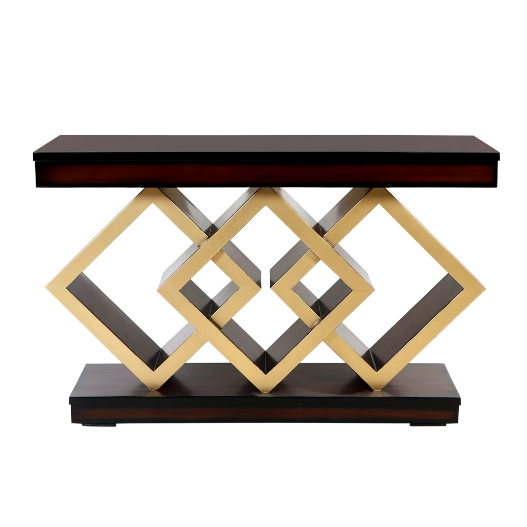 Elite Solid Wood Console Table in Brown Gold color back view