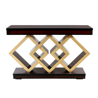 Elite Solid Wood Console Table in Brown Gold color back view