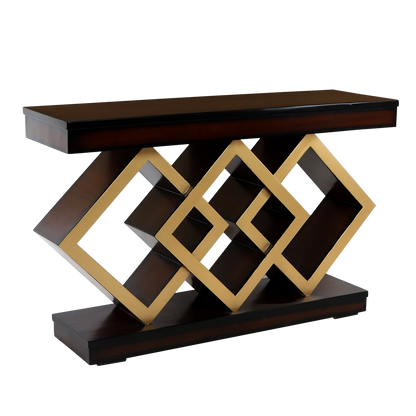 Elite Solid Wood Console Table in Brown Gold color 45° side view