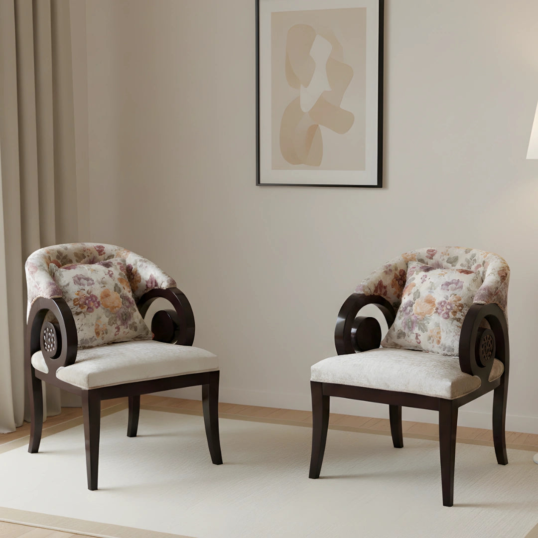 Ellipsum Teak Wood Fabric Upholstered Arm Chairs (Brown)lifestyle image 